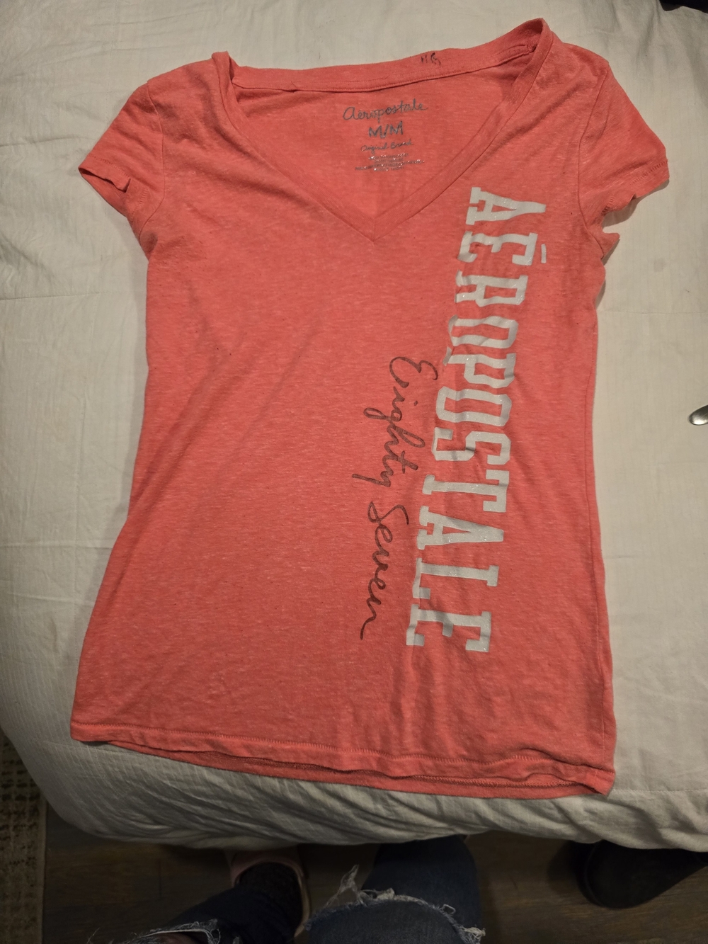 Aeropostale Coral V-Neck Logo Tee